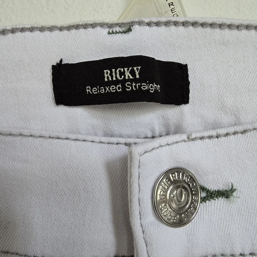 NWT True Religion White Ricky Flap Straight Leg Jeans Size 36